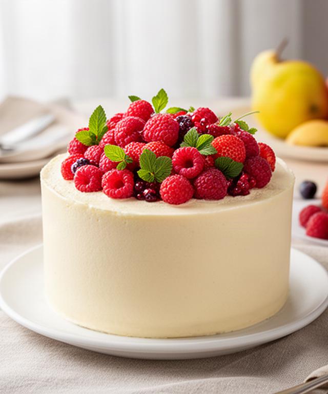 Tarta sin lactosa con crema ligera y frutos rojos frescos para una celebración familiar